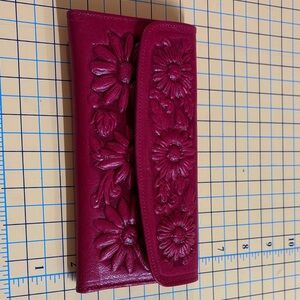 Floral Embossed Red Wallet
